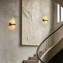 Modern Alabaster Wall Sconce, Natural Marble Wall Lamp, 2-Light Vertical Stone Sconce, Alabaster Indoor Lighting Fixture for Bedroom, Bathroom Vanity, Living Room, Hallway, Stairway, Gallery, Large