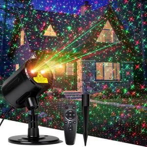 Laser Christmas Projector Lights Outdoor Indoor, Red and Green Laser Projector with Remote Control, Waterproof Holiday Laser Projector Decor for House, Garden, Party, Wall 