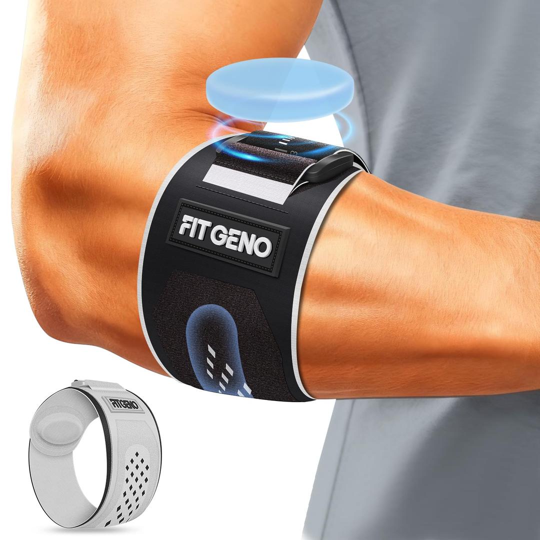 Fit Geno Elbow Brace for Tennis & Golfer's Elbow: Adjustable Elbow Strap for Tendonitis Pain Relief with Compression Pad - Support for Sports Men and Women - Forearm 10''-15.5'', 1 Pack (Black)