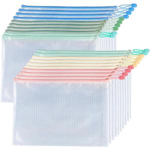 Light Color Plastic Mesh Zipper Pouch 9x13 in (5 Colors, 20 Packs), Waterproof Zipper Pouches, Letter Size A4 Size for School Office Supplies, Toys and Board Game Organizing Storage