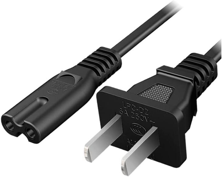 AC 2 Prong C8 Power Cord 5ft Standard 2-Slot for TV PS4 PS5 Speaker Monitor Xbox Wall Power Cable Replacement Black
