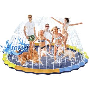 Splash Pad 120" for Dog and Kids, 10FT Large Non-Slip Sprinkler Mat 1mm Thickened and Foldable Large Pool Summer Fun Outdoor Toys for Dogs and Toddlers Age 3+