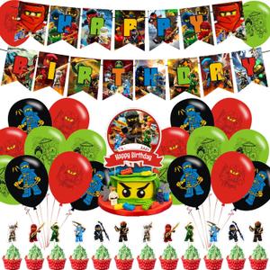Party Decorations,Ninja Birthday Party Supplies Includes Banner- Cake Topper - Cupcake Toppers - Balloons