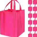 12 Pack Heavy Duty Reusable Grocery Bags - Large Shopping Totes Reinforced Handles, Holds 40 lbs, Foldable and Washable (Rose Red)