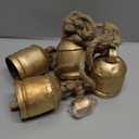 Harmony Country Style Shabby Chic Vintage Christmas Decor Mantle Wreath Lucky Charm Rustic Decorative Bell 4 Hanging Bells, Brass Gold Cowbells with Jute Rope