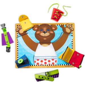 Melissa & Doug Basic Skills Puzzle Board - Wooden Educational Toy Learn To Button Busy Board, Activity For Fine Motor Skills, Developmental Toy For Toddlers Ages 3+
