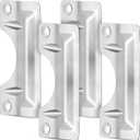 Landhoow 4 Pcs 3 x 7'' Door Latch Guard Plate Cover Stainless Steel Door Security Strike Latch Protector, Against Forced Entry Easy to Install for Home and Commercial (Reinforcement Ribs Style,Silver)