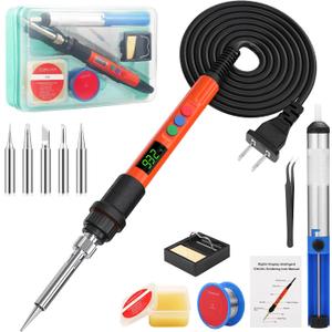 Soldering Iron Kit, 120W LED Digital Advanced Solder Iron Soldering Gun kit, 110V Welding Tools, Smart Temperature Control [356-932], Extra 5pcs Tips, Auto Sleep, Temp Calibration, Orange