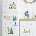 4 x Mfault Christian Winter Snowy Village Window Clings, Religious Church House Barn Pine Tree Stickers Decals Decorations, Farmhouse Rustic Christmas Snowflake Bird Home Living Room Kitchen Decor