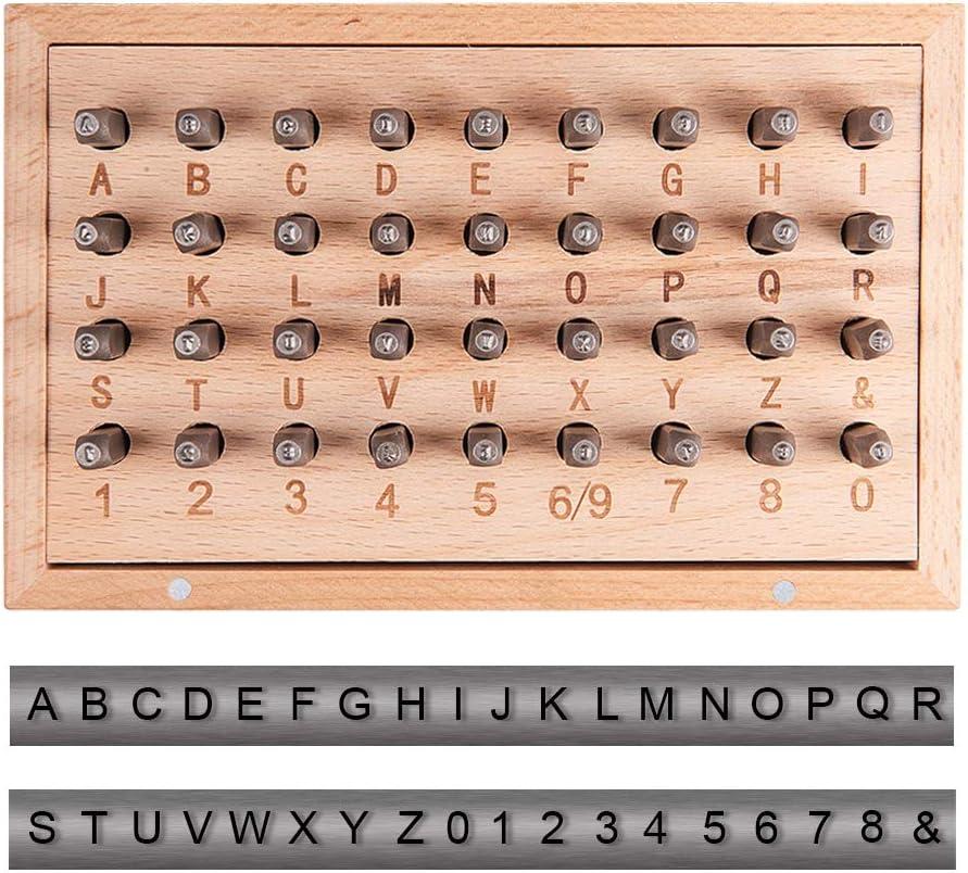 PH PandaHall Iron Number Alphabet Punch Sets, 36pcs 1.5mm(1/16 inch) Uppercase Alphabet A to Z, Number 0 to 8 and Symbol & Metal Stamp Punch Tool Kit for DIY Jewelry Making, Black