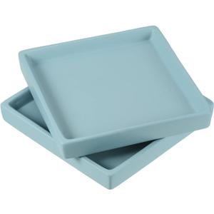 PATIKIL Plant Pot Saucers 5 Inch, 2 Pack Ceramic Square Flower Drip Tray for Indoor Outdoor, Turquoise