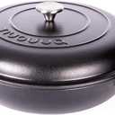 Shallow Cast Iron Casserole with Lid  Non Stick Dutch Oven Pot, Oven Safe up to 500 F  Sturdy Ovenproof Stockpot Cookware  Enamelled Cooking Pot  Black, 5-Quart, 32cm  by Nuovva