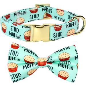 Stud Muffin Dog Bow Tie Dog Collar Accessory, Detachable Bowtie, Adjustable Collar for Small Medium Large Dogs (S (10 --16"))