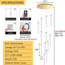 12-Lights Chandelier LED Dimmable Chandeliers for Entryway Flush Mount Ceiling Pendant Light Fixture Crystal Chandeliers for Living Room Gold Finished Lighting Modern High Ceiling Chandelier