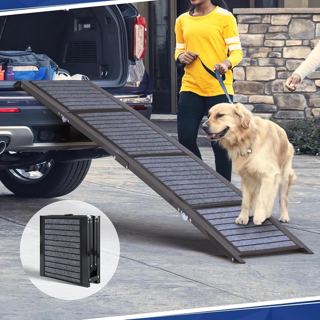 PENSUN Dog Ramp for Car, 62" Foldable Pet Ramp with Non-Slip Rug Surface, Lightweight and Portable Truck Ramp Stairs for Medium & Large Dogs Up to 250LBS Enter Cars, SUVs & Trucks (62"L x 17"W)