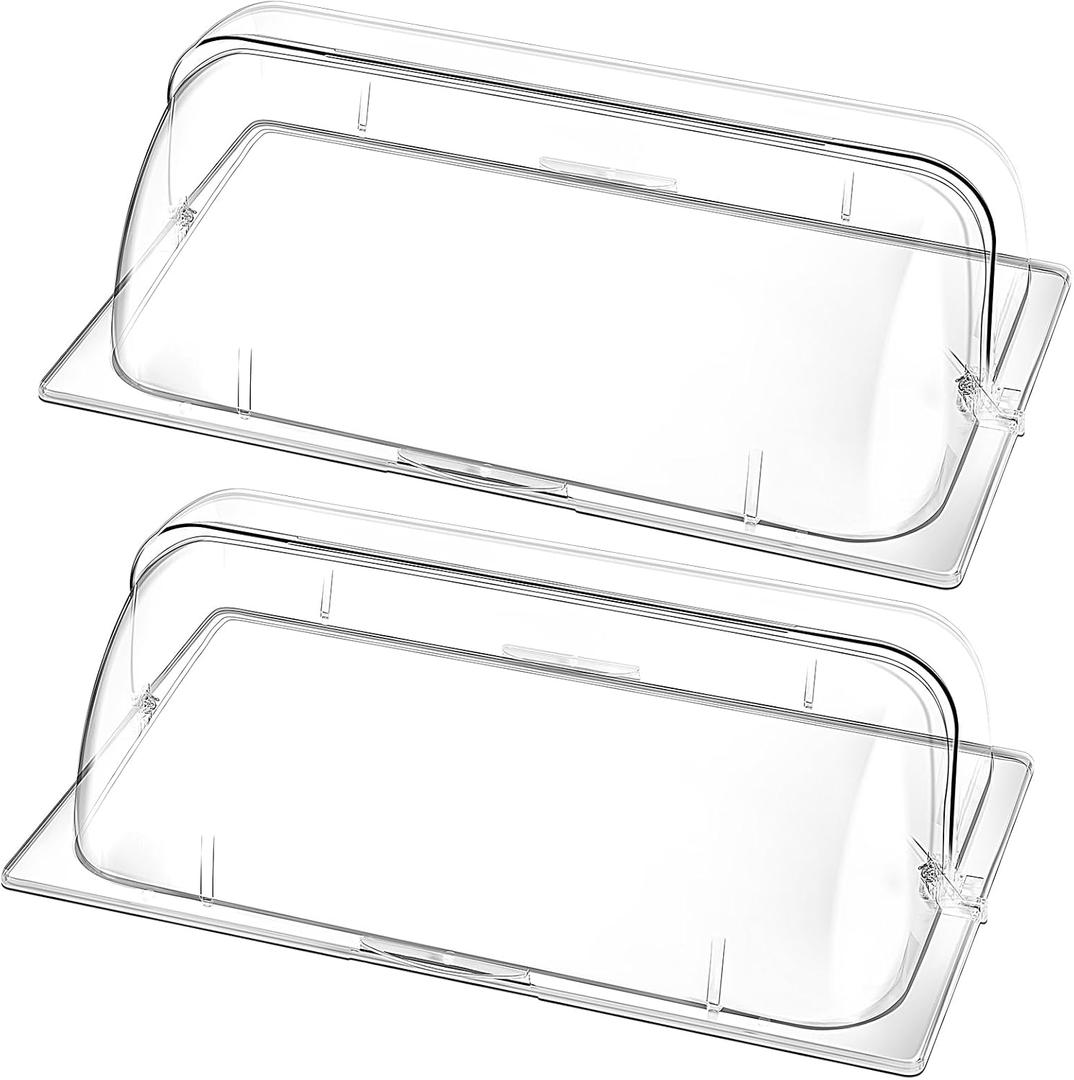 4 Pcs Clear Chafing Dish Covers Full Size Plastic Roll Top Chafing Dish Lid 21 x 13 x 6.7 Inches Food Pan Covers Plate Lid for Hot Buffet Cake Cupcake Dessert Display Bakery Outdoor Restaurant Hotel