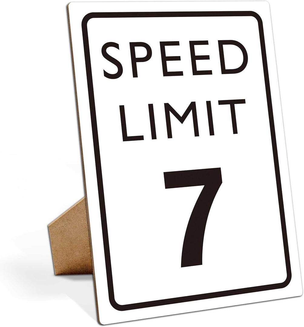 Race Car Birthday Decor, Speed Limit Sign, Fast Seven, Race Car Birthday Party Decorations, 811 Wooden Play Sign with Stand, Let's Go Racing Party Supplies for Boy Race Fans - LP068