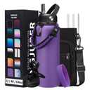 Vacuum Stainless-Steel Water Bottles with Straw & Spout Lids, Leakproof Sports Metal Water Bottle Keeps Ice Cold-48Hrs Hot-24Hrs, Wide-mouth Water Bottle for Fitness Camping Running