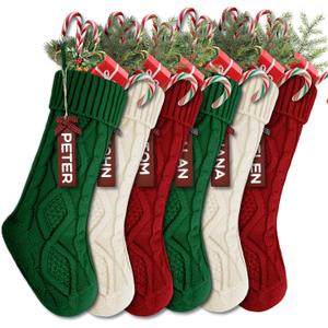 YOGINGO 6 Pack Christmas Stockings - Personalized Christmas Stockings, 18 Inches Large Christmas Stocking Hold All Surprises, Knitted Gift Stockings & Farmhouse Christmas Decor