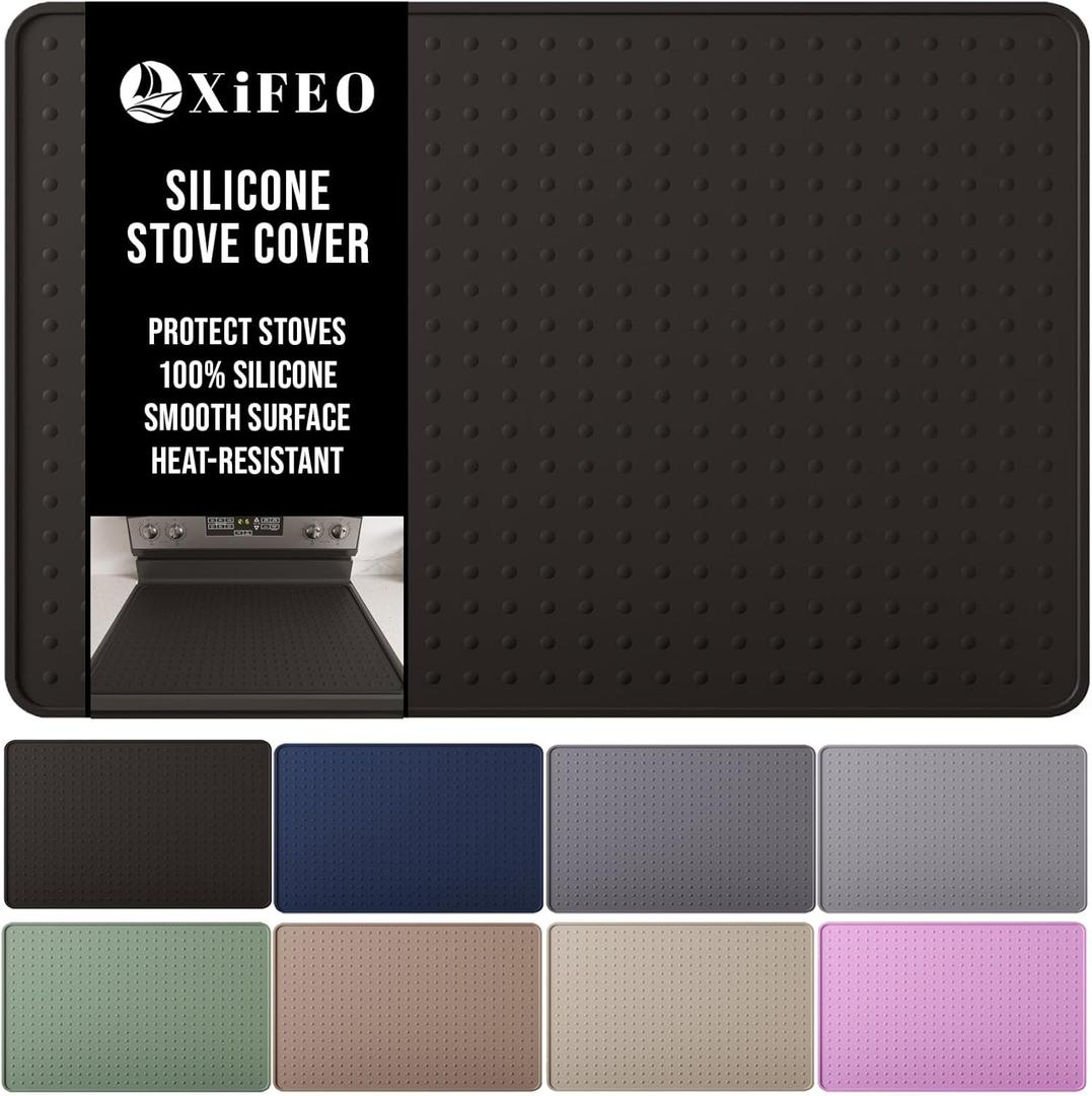 XiFEO Silicone Stove Top Cover for Electric Stove, Glass Stove Top Cover Protector, Flat Top Range Cover  Double as Dish Drying Mat, Coffee Bar Mat, Kitchen Stove Accessories, 28 x 20 in, Black