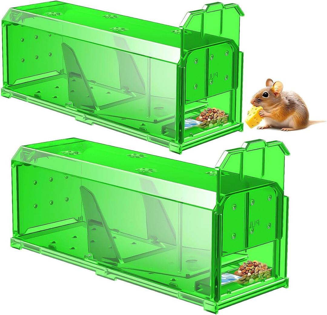 Mouse Traps Indoor for Home, Catch and Release, 2 Pack Large Size Live Mouse Trap No Kill, Sensitive Humane Mouse Trap, Safe Rat Trap for Dog Cat and Family (Green)