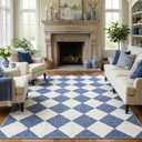 GarveeHome Navy Blue Area Rugs 8x10 for Living Room, Checkered Large Washable Rug Soft Non Slip Backing Floor Mat Carpet Indoor Thin Rug for Bedroom Dining Room Playroom Nursery Home Decor