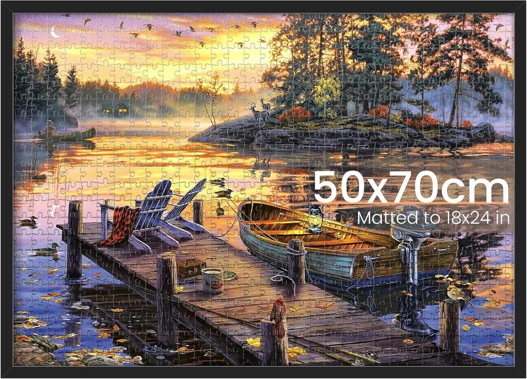 upsimples 19.7x27.6 Puzzle Frame, Display 18x24in with Mat or 50x70cm Without, Wall Hanging 1000 Pieces Puzzles Frames, Black, 1 Pack