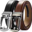 CHAOREN Men's Leather Ratchet Belt Pack of Two - Black, One Size - Adjustable, Scratch Resistant, Luxury Packaging (36" to 42" Waist Adjustable)