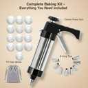 Stainless Steel Cookie Press Gun Kit with 13 Cookie Discs & 8 Piping Tips, Includes Storage Bag for DIY Holiday & Everyday Baking,Essential Baking Supplies