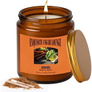 Leather Candles for Home Scented, 8oz Natural Soy Wax Masculine Scents Jar Candle Gifts for Men, Friends, Teacher, Relaxation & Stress Relief, 40H Long Burning