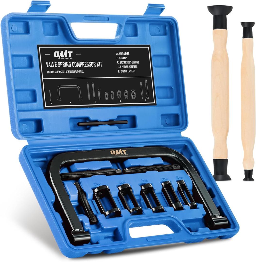 Orion Motor Tech Valve Spring Compressor, 10 Piece Spring Clamp Tool Kit with C Clamp, Collet Pusher Adapters, Extension Rods, and Lever for Car, Motorcycle, ATV, and Small Engine Repairs (Blue)