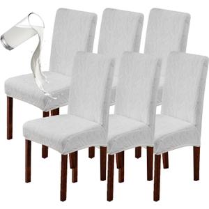 Genina 100% Waterproof Dining Room Chair Covers Set of 6 Stretch Kitchen Chair Covers Parsons Chair Slipcovers for Dining Room Chair Protector Cover, Removable, Washable (Leaf Pattern-Cream) (Regular-6 Pack)
