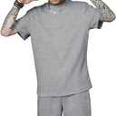 KUYIGO 2 Pieces Outfits Summer Tracksuit Sweatsuits Short Sleeve T-Shirts and Shorts Sets for Generation Z (Medium, A4 Light Grey)