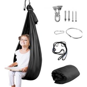 Therapy Swing for Kids with Special Needs (Hardware Included) Sensory Swing Cuddle Indoor Outdoor Adjustable Hammock for Children with Autism, ADHD, Aspergers, Sensory Integration (Black)