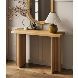 Fluted Console Table - Solid Wood Entryway Table for Narrow Spaces, Modern, Mid-Century Home Decor, Living Room Furniture - Fluted Black Cross Base and Rectangular Top