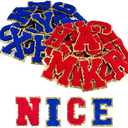 52 Pcs Self Adhesive Letter Patches Chenille Letters Stickers, A-Z Embroidered Applique Patches Alphabet Cloth Patch for Clothes, Bags, Hat, Phone Case, DIY Accessories(Blue and Red)