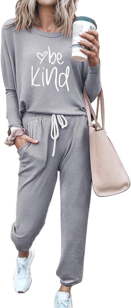 PRETTYGARDEN Women Fall 2 Piece Lounge Outfit Long Sleeve Tops High Waisted Jogger Pants Set Spring Travel Clothes Tracksuit (Large, Patterned-grey)