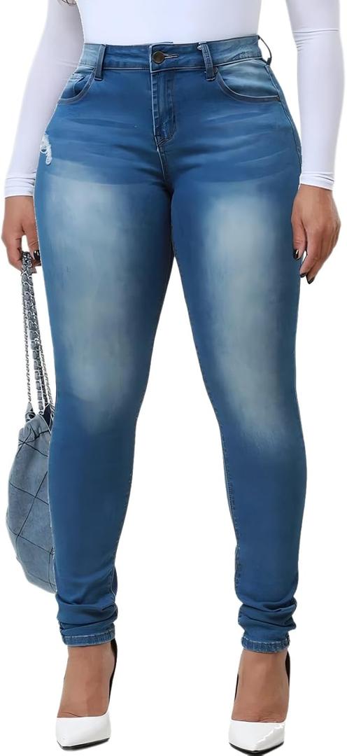 Womens Classic High Waisted Skinny Stretch Lifting Jeans Slim Fit Denim Pants (3X-Large, 94 Blue)