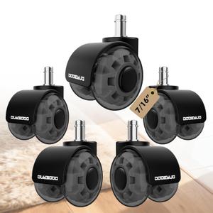 2 Inch Office Chair Wheels, 7/16-7/8 Stem,Transparent TPU Material, High Elasticity, Quiet, Smooth Rolling, Nylon Frame, 880LB LoadFits 98% Chair, Capacity, Set of 5Hard Floors & CarpetNot for 1KEA