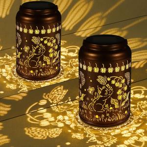 2 Pack Solar Lanterns Outdoor Waterproof, Cats Garden Decor Gifts for Women Mom Grandma Hanging Solar Lights Metal Decoration Outside for Yard, Patio, Lawn