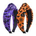Halloween Purple Bat Headband and Orange Black Wide Knotted Hair Accessories for Women and Girls in USA