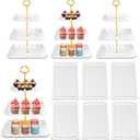 10 Pack Dessert Table Display Set - 4 x Three-Tier Square Cupcake Stands and 6 x Serving Trays, Elegant Tableware for Cakes, Cupcakes, Pastries, and Snacks, Perfect for Parties (White)
