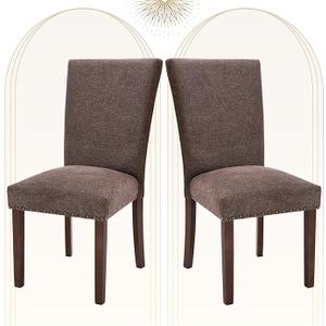 COLAMY Upholstered Parsons Dining Chairs Set of 2, Fabric Dining Room Kitchen Side Chair with Nailhead Trim and Wood Legs - Brown