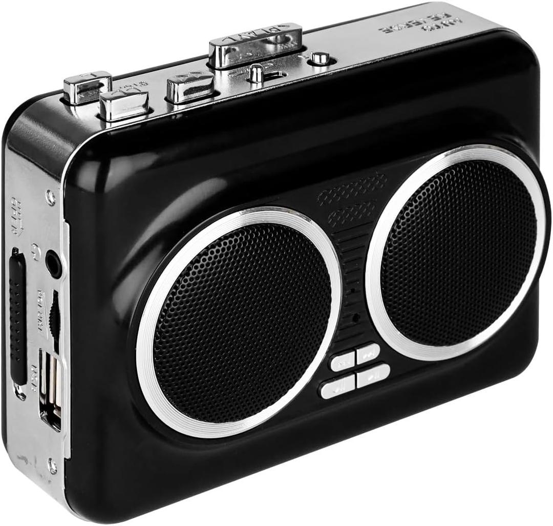 Cassette Player Recorder, Portable Cassette to MP3 Converter with USB-C, Built-in Speaker, Audio Tape to Digital Converter, Reverse Recording for Stereo Sound （Black）