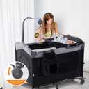 Soobaby 5 in 1 Baby Crib,Bedside Sleeper Bassinet,Pack and Play with Bassinet and Changing Table,Portable Travel Playpen Music Box,Portable Travel Crib for Infant Newborn (Black Gray)
