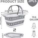 2 Pack Collapsible Plastic Laundry Basket, 10.6 Gallon 40L Foldable Hamper with Handles, Laundry Room, Portable Washing Basket, Space Saving Clothes Storage Bin for Bedroom, Bathroom