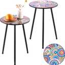 Party Zealot Metal Mosaic Round Side Table Set of Two 13.4" Small Outdoor Patio Round Accent Coffee Tables Indoor Corner Stand for Small Space Weather-Resistant for Balcony Plant Stand