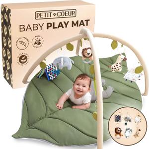 Baby Play Mat Newborn Babies to 18 Months - Leaf Shaped Baby Gym Play Mat with Detachable Hanging Toys for Babies - Playgym for Newborn Sensory Tummy Time Playmats & Floor Gyms for 0-18 Month Old