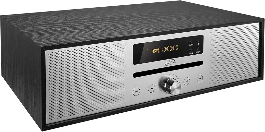 iLive Electronics Bluetooth Home Music System with CD Player, Built in Stereo Speakers, Includes Remote, Black (IHB340B)