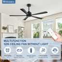 52 inch 5 Blade Ceiling Fans without Light Remote Control, Quiet Reversible DC Motor, 5 Black Blades, 6-Speed, Industrial Ceiling Fan for Home Kitchen (Black)
